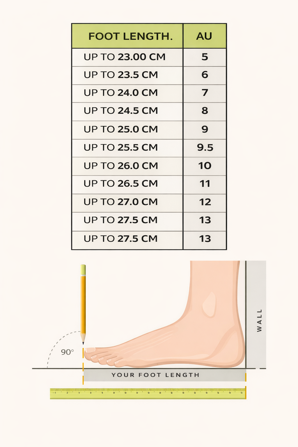 ComfortWalk  Slip-On Size Chart